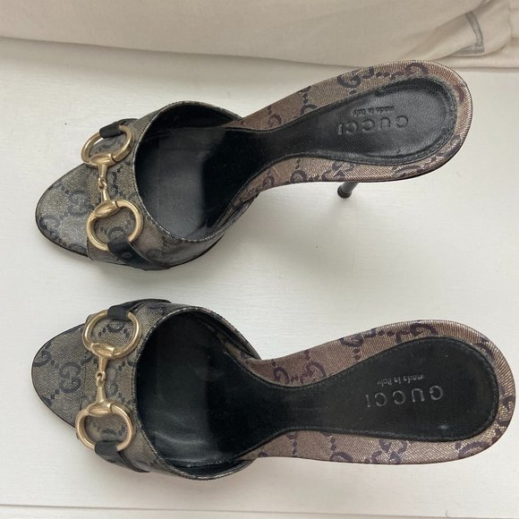 Gucci Shoes - GUCCI Horsebit Canvas Monogram Stiletto Size 6.5